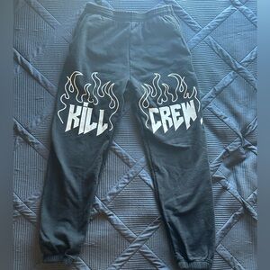 Kill Crew Black Sweatpants with White Flame Graphics